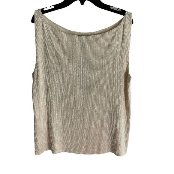 Linda Allard Ellen Tracy Blouse Beaded Cream Ivory Boatneck Sleeveless Large - Picture 12 of 12